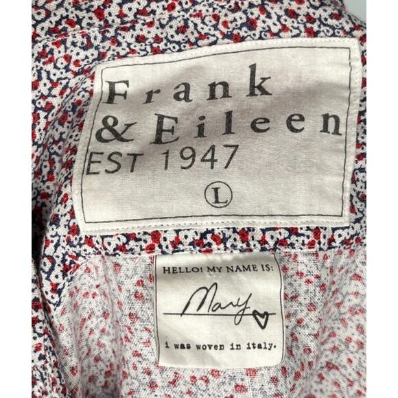 FRANK & EILEEN Sz L Large Blue Red Floral Mary Shirt Dress Linen Long Sleeve - Picture 3 of 10